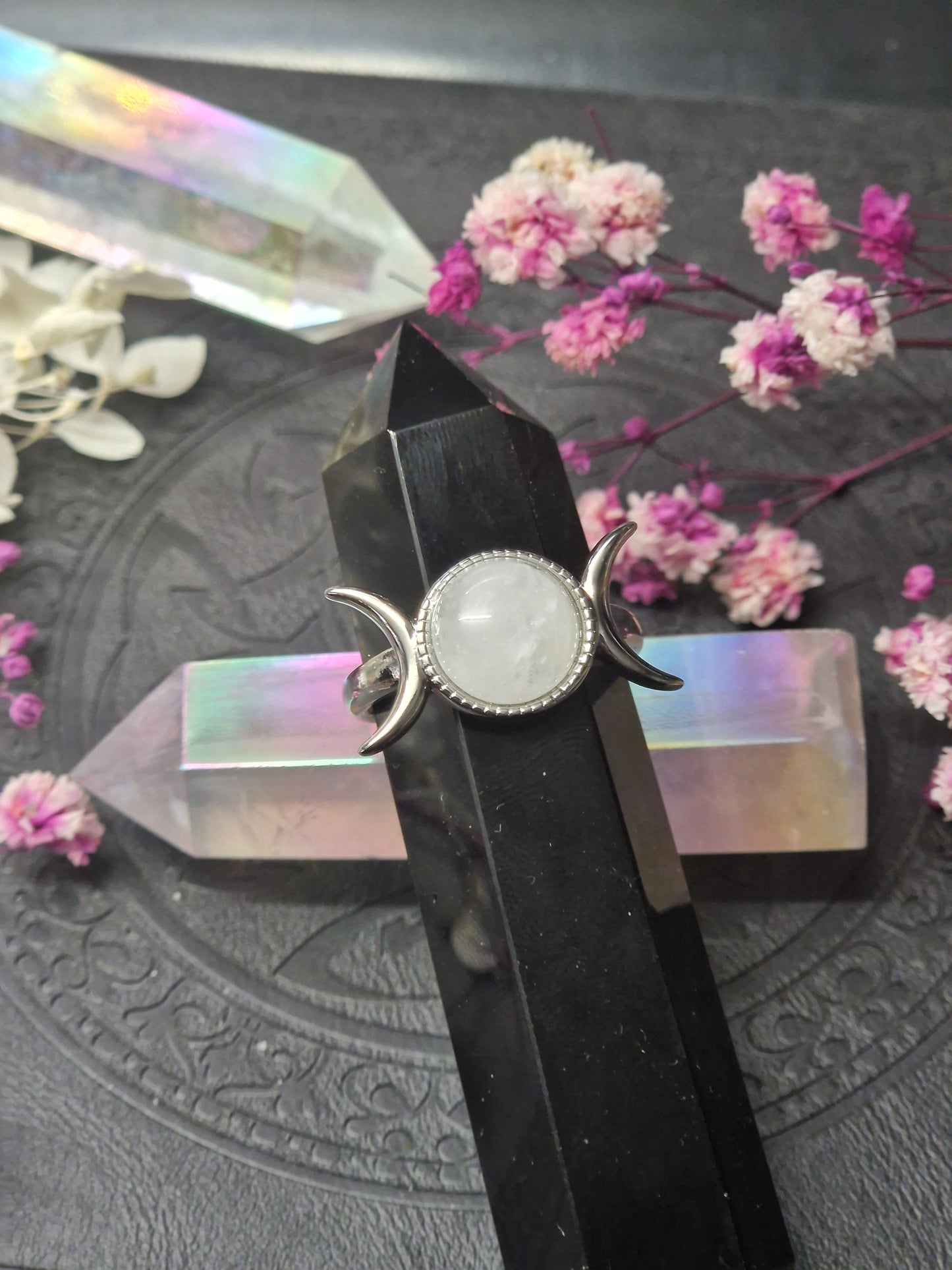 Triplemoon Ring Quarzstein