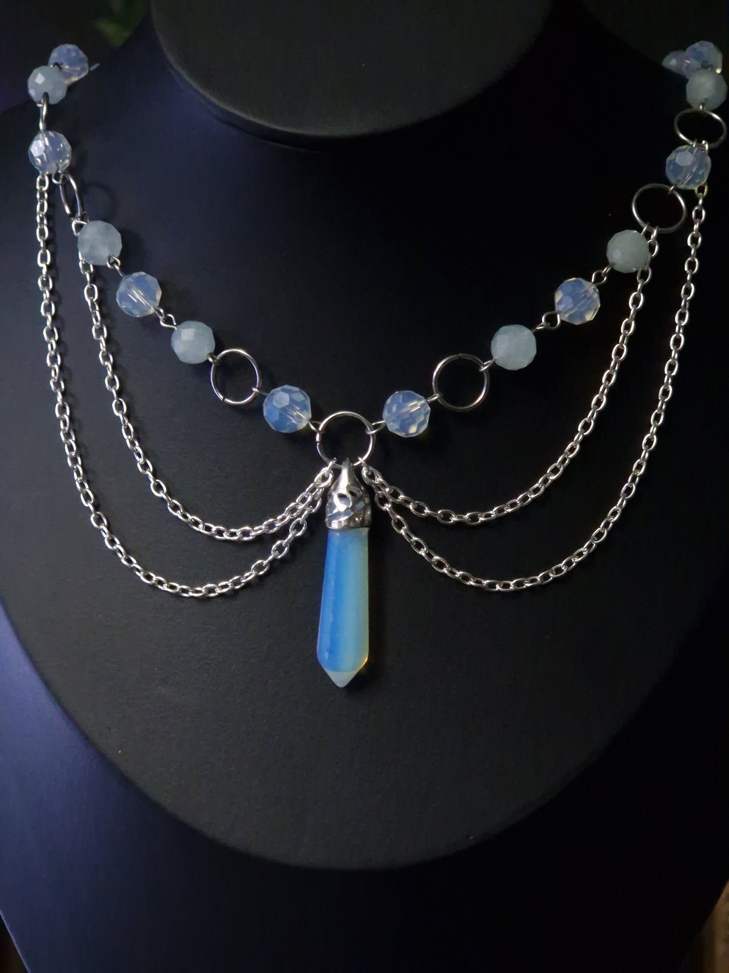 Opalithperlen Collier silber