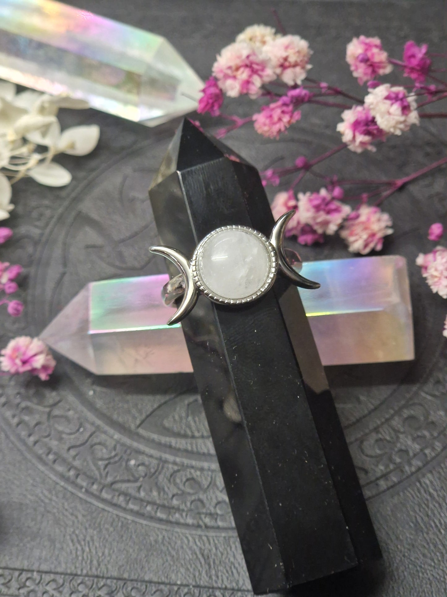 Triplemoon Ring Quarzstein