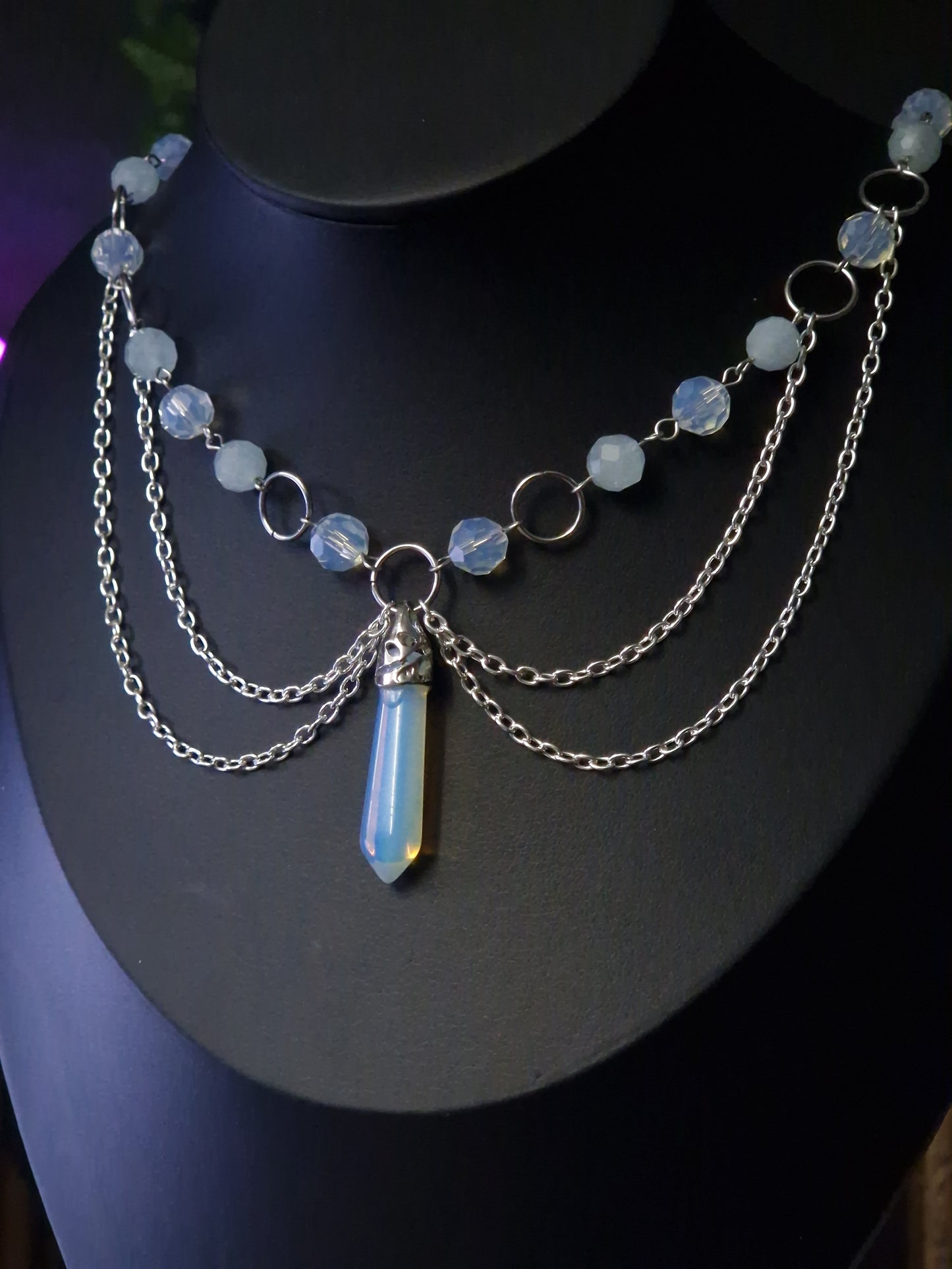 Opalithperlen Collier silber