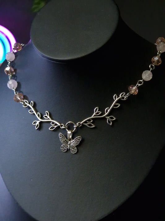 Rosenquarz Kette silber