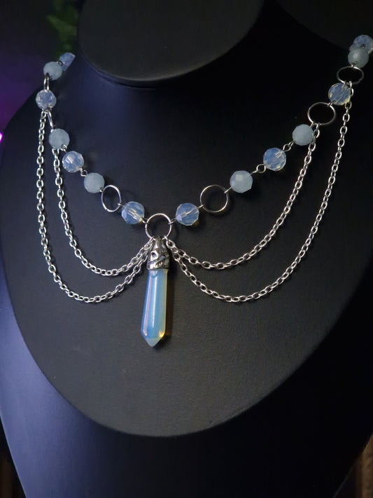 Opalithperlen Collier silber